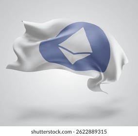 Ethereum, vector 3d flag with waves on a white background