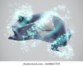 Ethereum, vector 3d flag in whirlwind of magical radiance