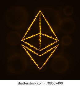 Ethereum vector icon. Ethereum symbol for your web site design, internet, graphic interface, business. Ethereum illustration, lights silhouette on dark background. Ethereum glowing lines and points.