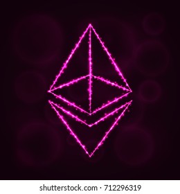 Ethereum vector icon. Ethereum symbol for your web site design, internet, graphic interface, business. Ethereum illustration, lights silhouette on dark background. Ethereum glowing lines and points.