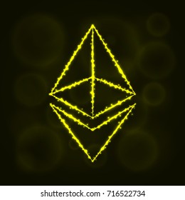 Ethereum vector icon. Ethereum symbol for your web site design, internet, graphic interface, business. Ethereum illustration, lights silhouette on dark background. Ethereum glowing lines and points.