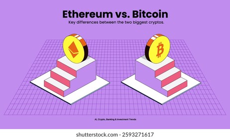 Ethereum vs. Bitcoin – Smart Contracts and Digital Gold Illustrated with Blockchain, Crypto Trends, and Decentralized Finance | Crypto and Tech Vector Design