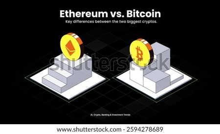 Ethereum vs. Bitcoin – Smart Contracts and Digital Gold Illustrated with Blockchain, Crypto Trends, and Decentralized Finance | Crypto and Tech Vector Design