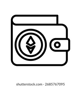 Icono de línea de la billetera de Ethereum, Vector, píxel perfecto, archivo ilustrador 