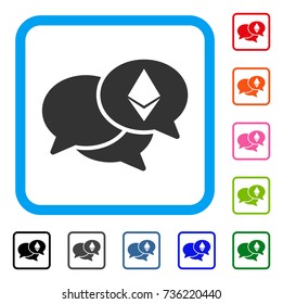 Ethereum Webinar Messages icon. Flat gray pictogram symbol in a light blue rounded frame. Black, gray, green, blue, red, orange color additional versions of Ethereum Webinar Messages vector.