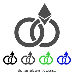 Ethereum Wedding Rings flat vector icon. Colored ethereum wedding rings, gray, black, blue, green pictogram variants. Flat icon style for graphic design.