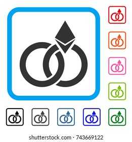 Ethereum Wedding Rings icon. Flat gray pictogram symbol in a blue rounded frame. Black, gray, green, blue, red, orange color versions of Ethereum Wedding Rings vector.