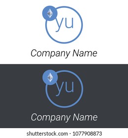 Ethereum YU letters business logo icon design template elements. Vector color sign.