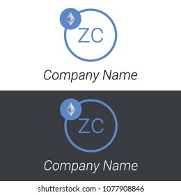 Ethereum ZC letters business logo icon design template elements. Vector color sign.