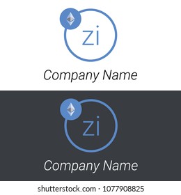 Ethereum ZI letters business logo icon design template elements. Vector color sign.
