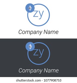 Ethereum ZY letters business logo icon design template elements. Vector color sign.