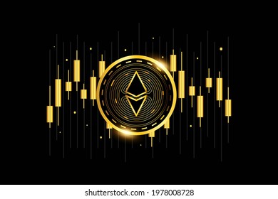 Ethereum.Digital currency. Cryptocurrency.Vector technology illustration.Sci fi digital futuristic theme.