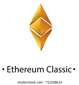 Etherium Classic cryptocurrency golden icon. Vector illustration isolated on white background.