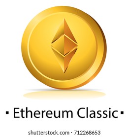 Etherium Classic. Gold coin with cryptocurrency logo. Vector illustration isolated on white background.