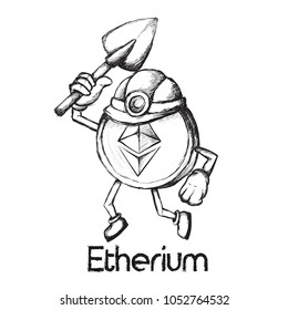 etherium coin crypto currency mining line art sketch