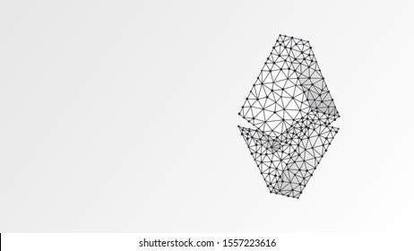 Etherium cryptocurrency. Abstract digital wireframe, low poly mesh, polygonal vector white origami 3d illustration. Crypto mining, blockchain systems, smart contract for business concept. Line, dot