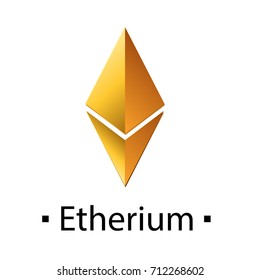 Etherium cryptocurrency golden icon. Vector illustration isolated on white background.