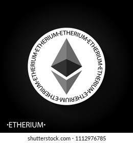 Etherium emblem Logotype on white circle with shadow on dark background. Template for leaflet, banner, presentation, site. 