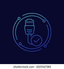 ethernet cable and check mark line vector icon