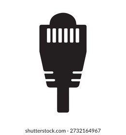 Ethernet cable connector LAN RJ45 plug silhouette vector icon on a white background