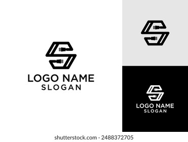 Ethernet cable logo vector template and initial letter S. Network cable and initial S symbol vector design. LAN cable and internet provider logo