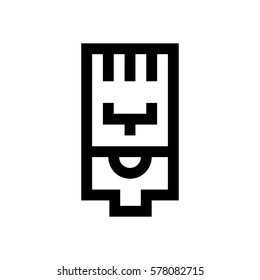 Ethernet cable mini line, icon, background and graphic. The icon is black and white, linear  flat, vector, pixel perfect, minimal, suitable for web and print. 