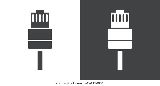 ethernet cable plug icon Flat set in black and white color outline vector