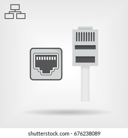 Ethernet cable and port isolated vector icon, network socket icon, ethernet connector icon