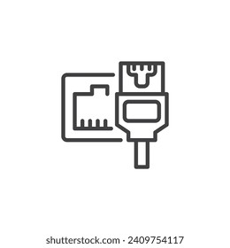 Ethernet cable and port line icon. linear style sign for mobile concept and web design. LAN connection outline vector icon. Symbol, logo illustration. Vector graphics