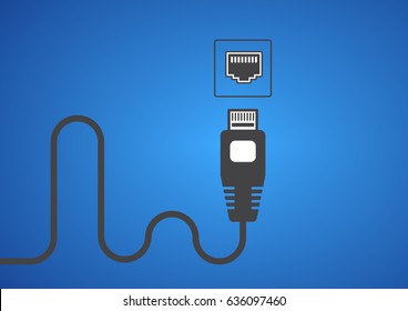 Ethernet connector cable and network port icon vector