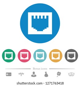 Ethernet connector flat white icons on round color backgrounds. 6 bonus icons included.