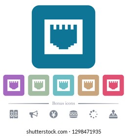Ethernet connector white flat icons on color rounded square backgrounds. 6 bonus icons included
