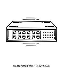 Ethernet Hub Network Part of Computer Accessories and Hardware Hand Drawn Icon Set Vector.