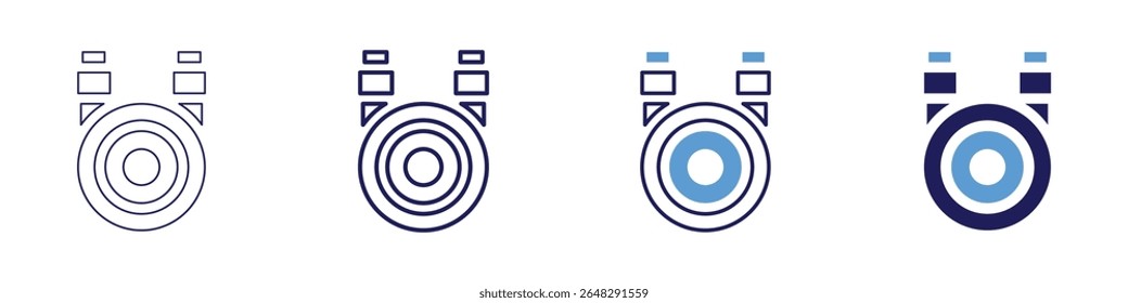 Ícone Ethernet em 4 estilos diferentes. Linha Fina, Linha, Linha Negrito, Duotônico. Estilo duotônico. Traçado editável.