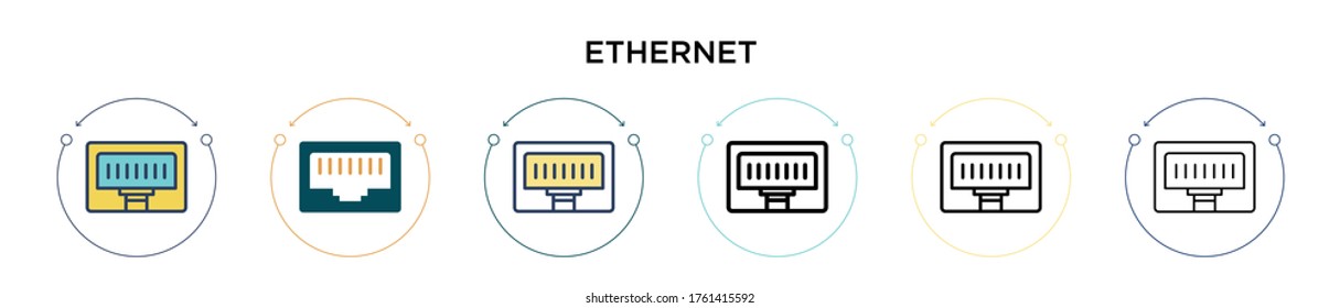 Ethernet icon in filled, thin line, outline and stroke style. Vector illustration of two colored and black ethernet vector icons designs can be used for mobile, ui, web
