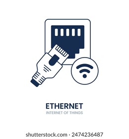 Ethernet icon. ethernet, lan, network, internet, technology, plug, connection, cable, digital, computer, communication, connect, port, connector, data, switch, networking. Vector icon illustration