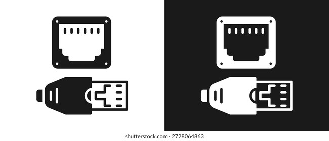 Conjunto De Ícones Ethernet Glifo Em Plano De Fundo Branco E Preto