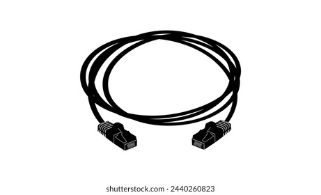 Ethernet LAN Network Cable, black isolated silhouette