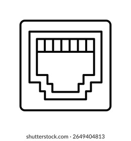 Ethernet line icon. Vector illustraton. LAN port interface on devices like modems computers, routers, servers. Connection with cable to wired local area network. Online communicaton internet concept. 