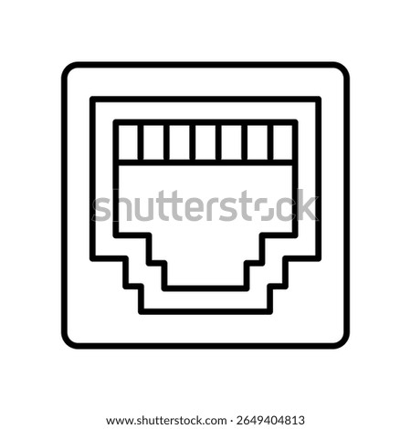 Ethernet line icon. Vector illustraton. LAN port interface on devices like modems computers, routers, servers. Connection with cable to wired local area network. Online communicaton internet concept. 