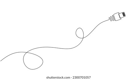 Ethernet network cable One line drawing on white background. One Continuous line of LAN connection cable. Plugging ethernet cable in linear style. vector illustration