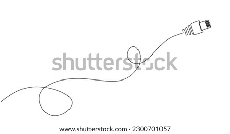 Ethernet network cable One line drawing on white background. One Continuous line of LAN connection cable. Plugging ethernet cable in linear style. vector illustration