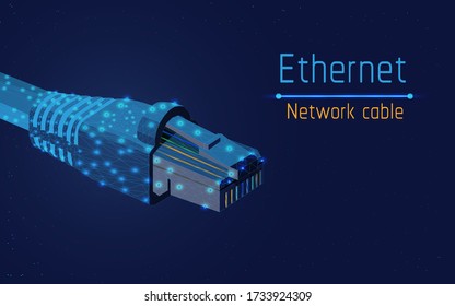 ethernet network cable, socket type rj45,  internet,100mbps and more, web,be always online,connect to computer ,access  to mobile apps, web site, vector illustration, triangle,plexsus,low poly,dot