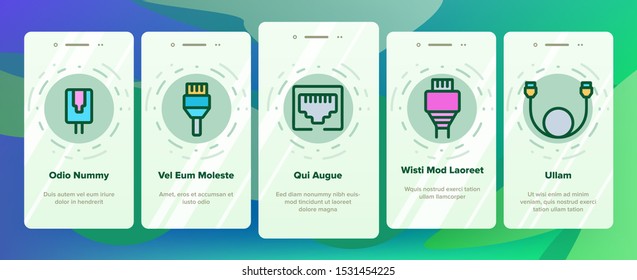 Ethernet Onboarding Mobile App Page Screen Vector Thin Line. Internet And Network Connection Cable Cord Wire Ethernet Details Concept Linear Pictograms. Color Contour Illustrations