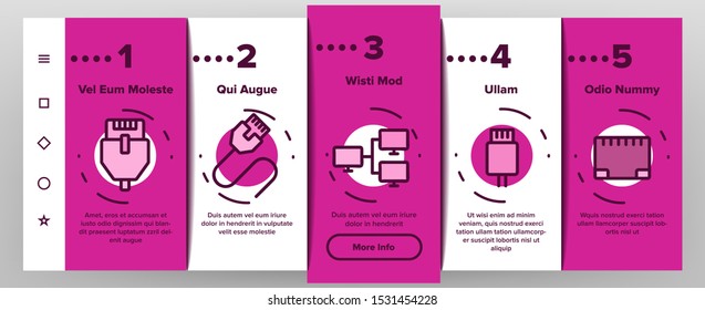 Ethernet Onboarding Mobile App Page Screen Vector Thin Line. Internet And Network Connection Cable Cord Wire Ethernet Details Concept Linear Pictograms. Color Contour Illustrations