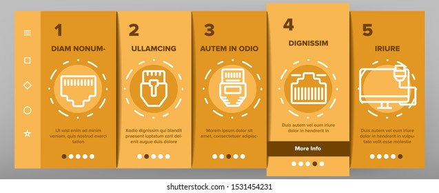 Ethernet Onboarding Mobile App Page Screen Vector Thin Line. Internet And Network Connection Cable Cord Wire Ethernet Details Concept Linear Pictograms. Color Contour Illustrations