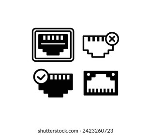 ethernet port connection internet cable computer icon simple black white vector design illustration collections sets