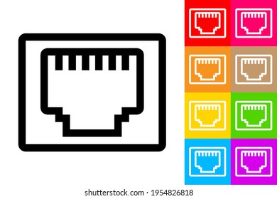 Puerto Ethernet. Icono De Línea Con Fondo De Color Diferente.