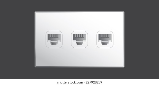 Ethernet port wall socket with 3 ethernet plug connections in vector