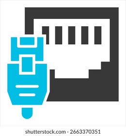 Ilustración blanca azul de un solo icono de Ethernet